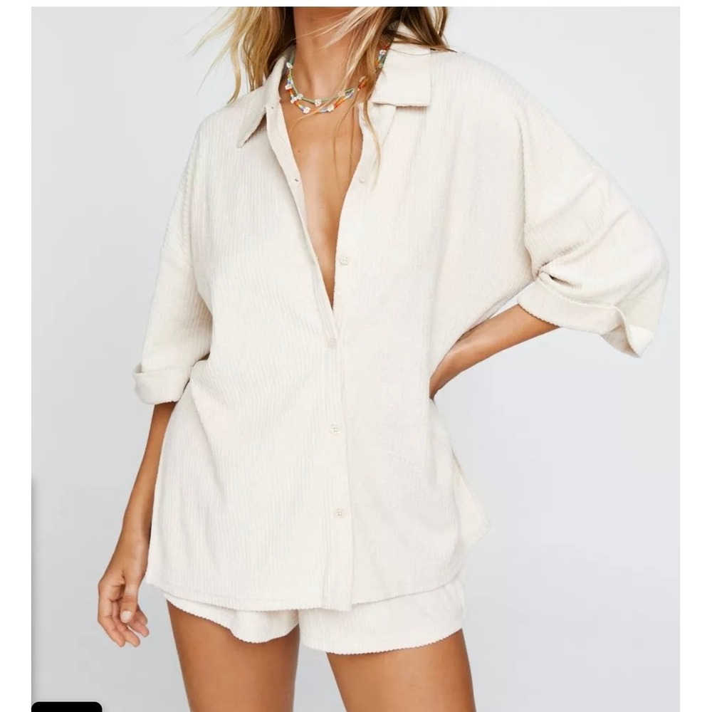 Nasty Gal Ribbed Toweling Beach Shirt Sz 6 Casual Resortwear Vacation Cruise